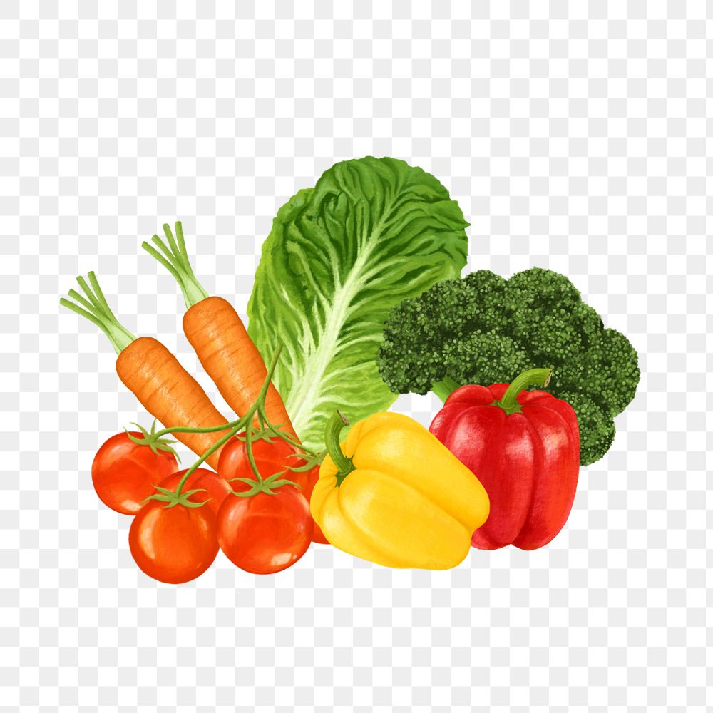 Vegetable png element digital paint remix, editable food design