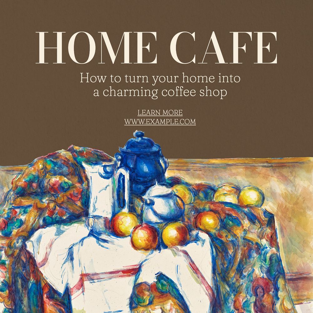 Home cafe Instagram post template, editable text