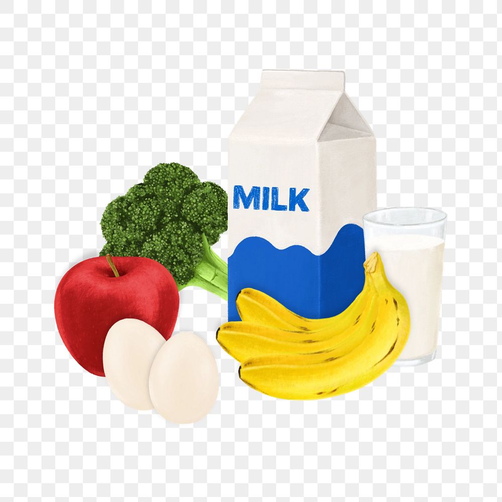 Milk, fruits & vegetable, food png illustration, editable design