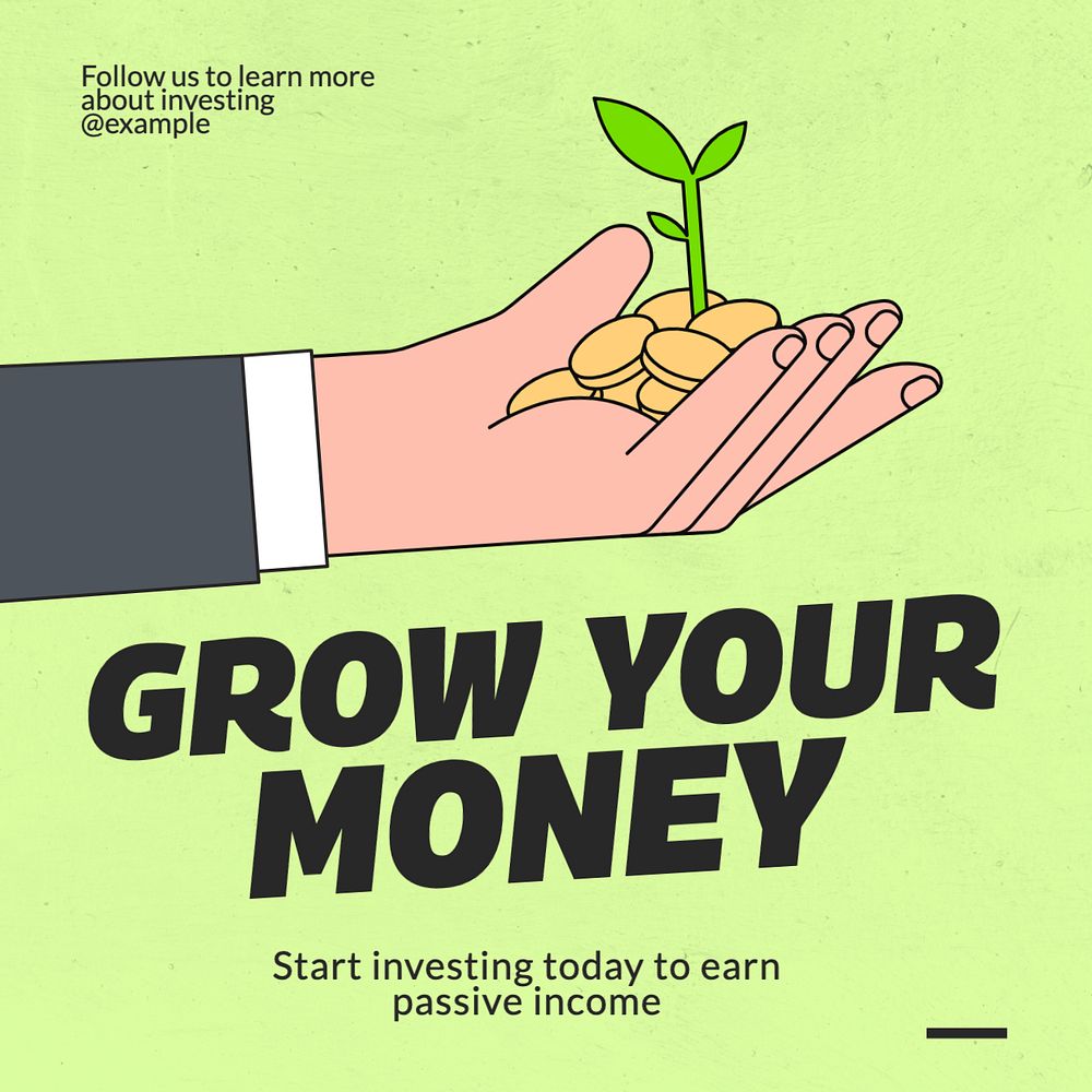 Grow your money Instagram post template, editable text