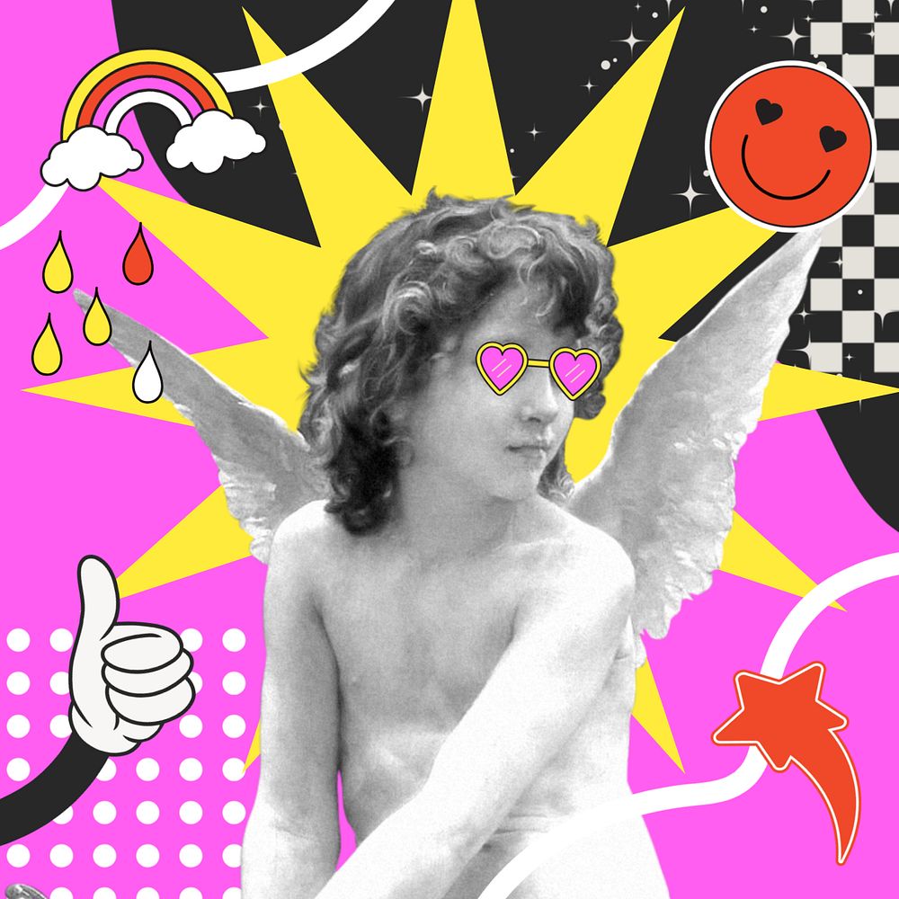 Funky cupid, creative collage art, editable design