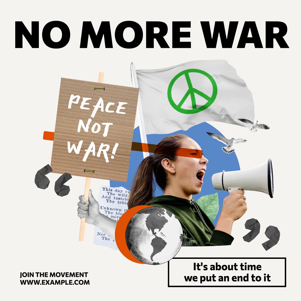 No more war Instagram post template, editable text