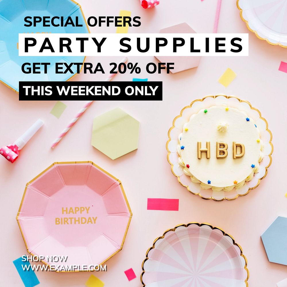 Party supplies  Instagram post template, editable text