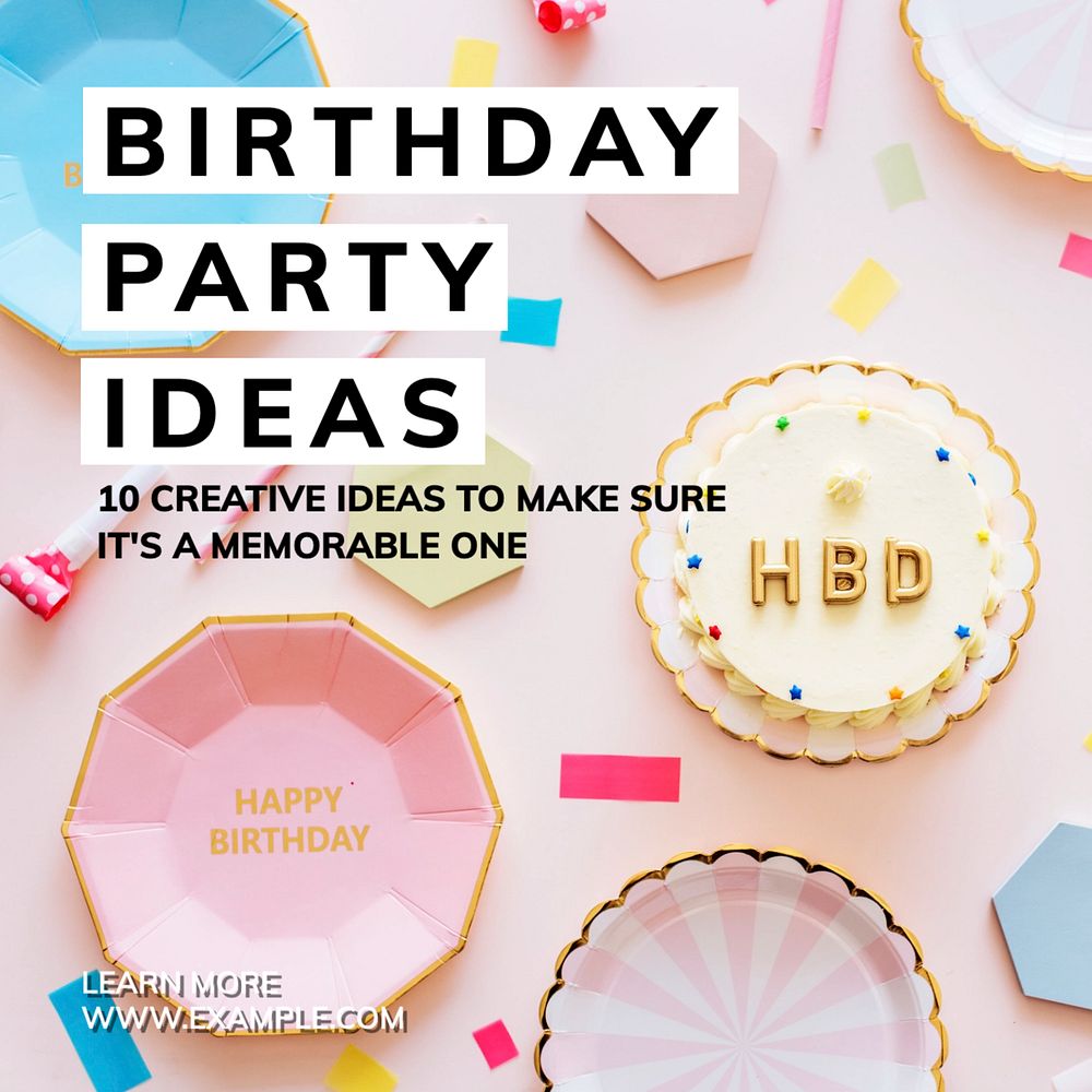 Birthday party ideas  Instagram post template, editable text