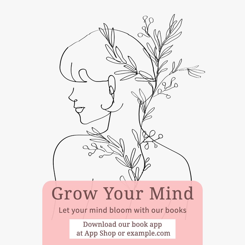 Grow your mind Instagram post template, editable text