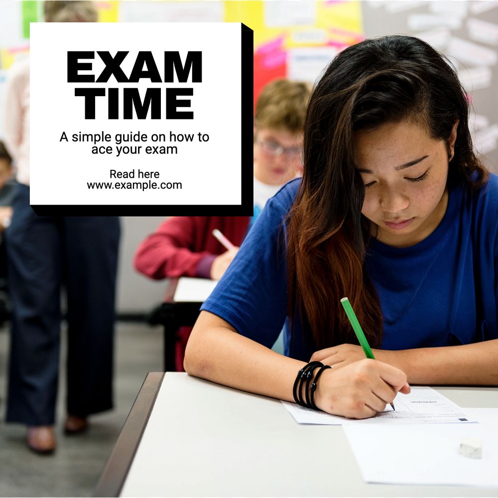 Exam time Instagram post template, editable text