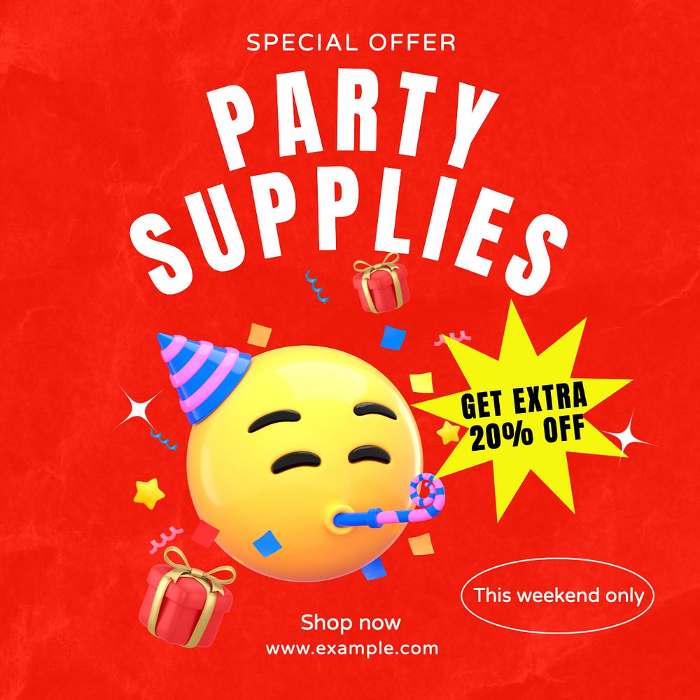 Party supplies Instagram post template, editable text