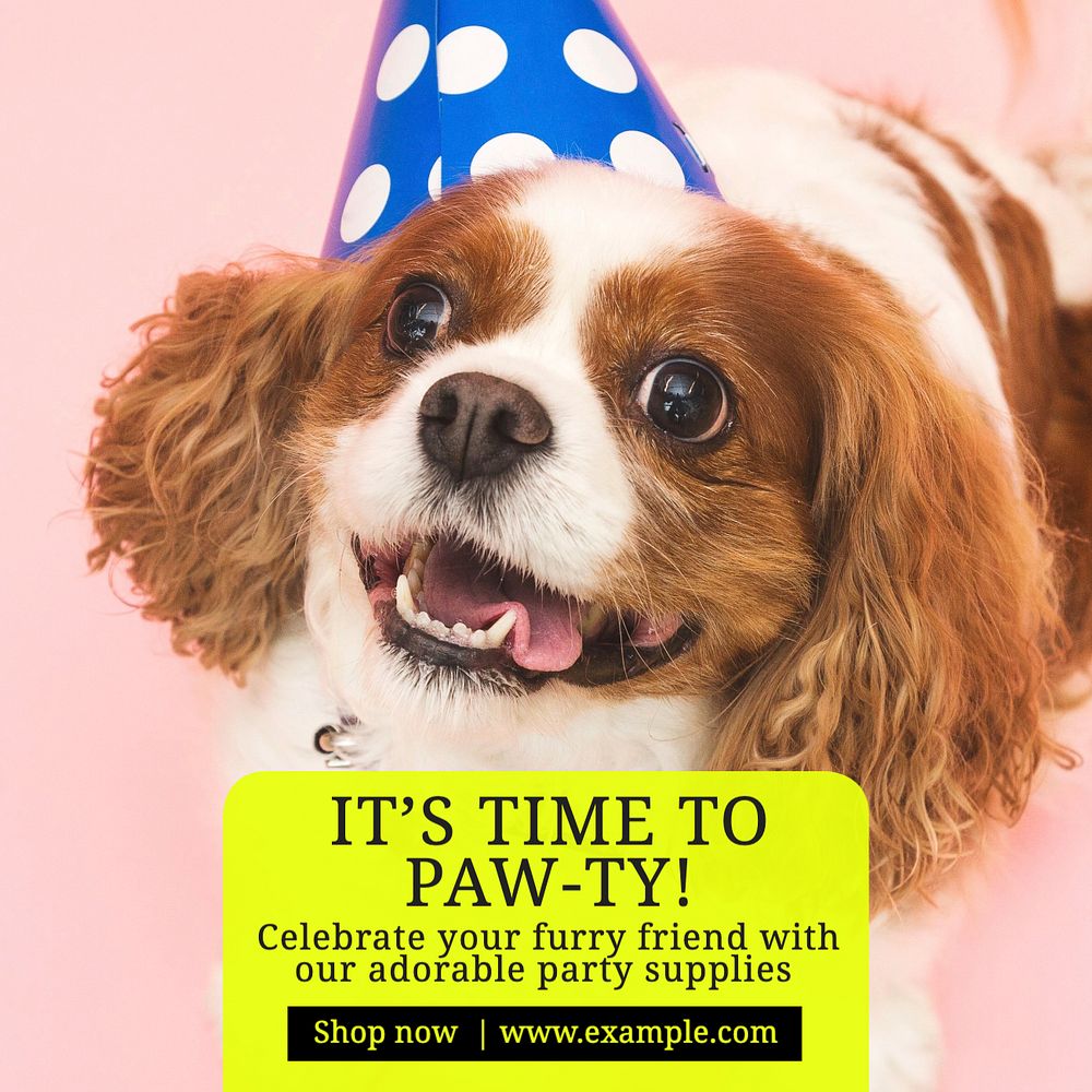 Dog birthday Instagram post template, editable text