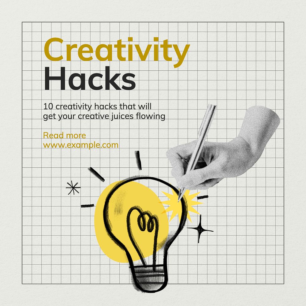 Creativity hacks Instagram post template, editable text