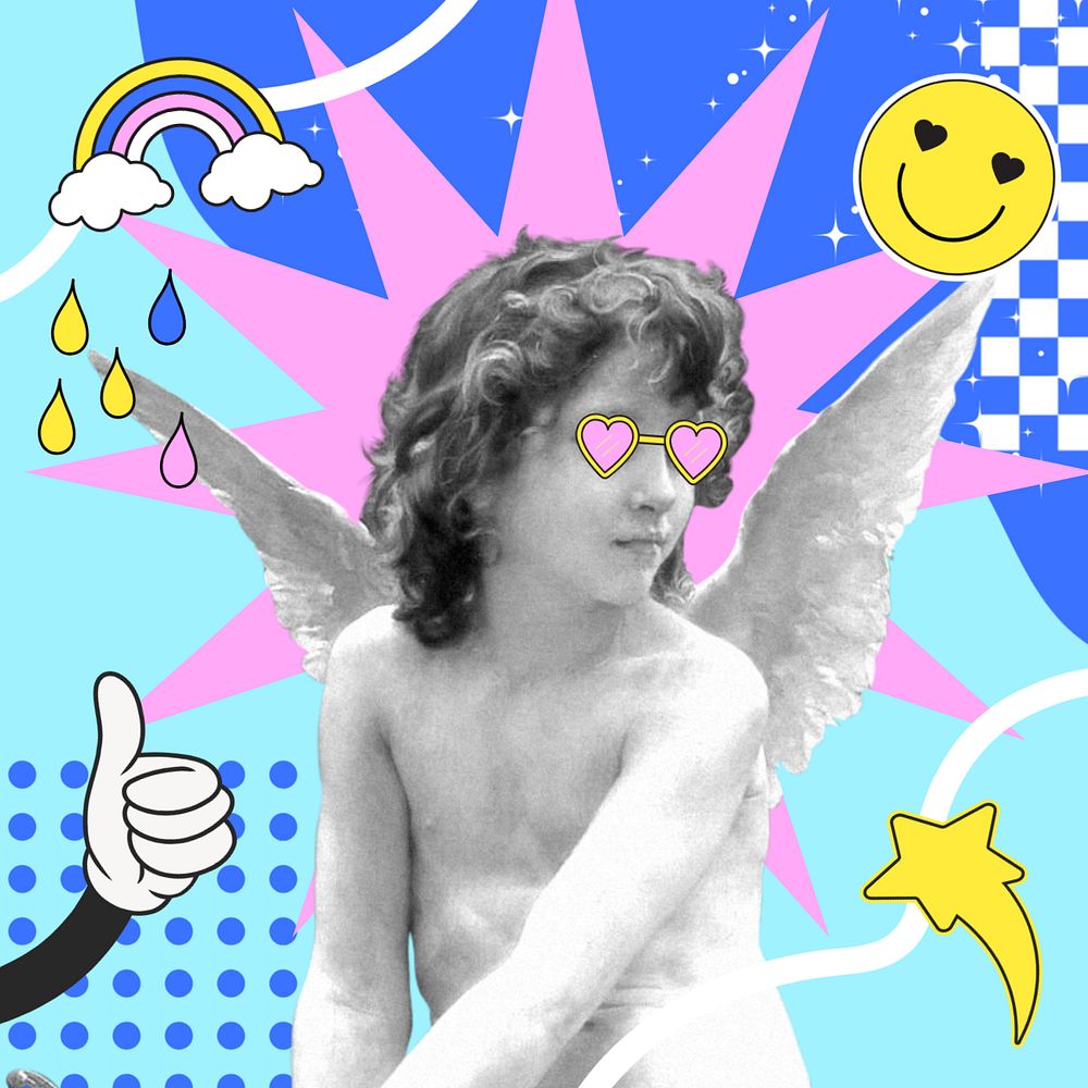 Funky cupid, creative collage art, editable design