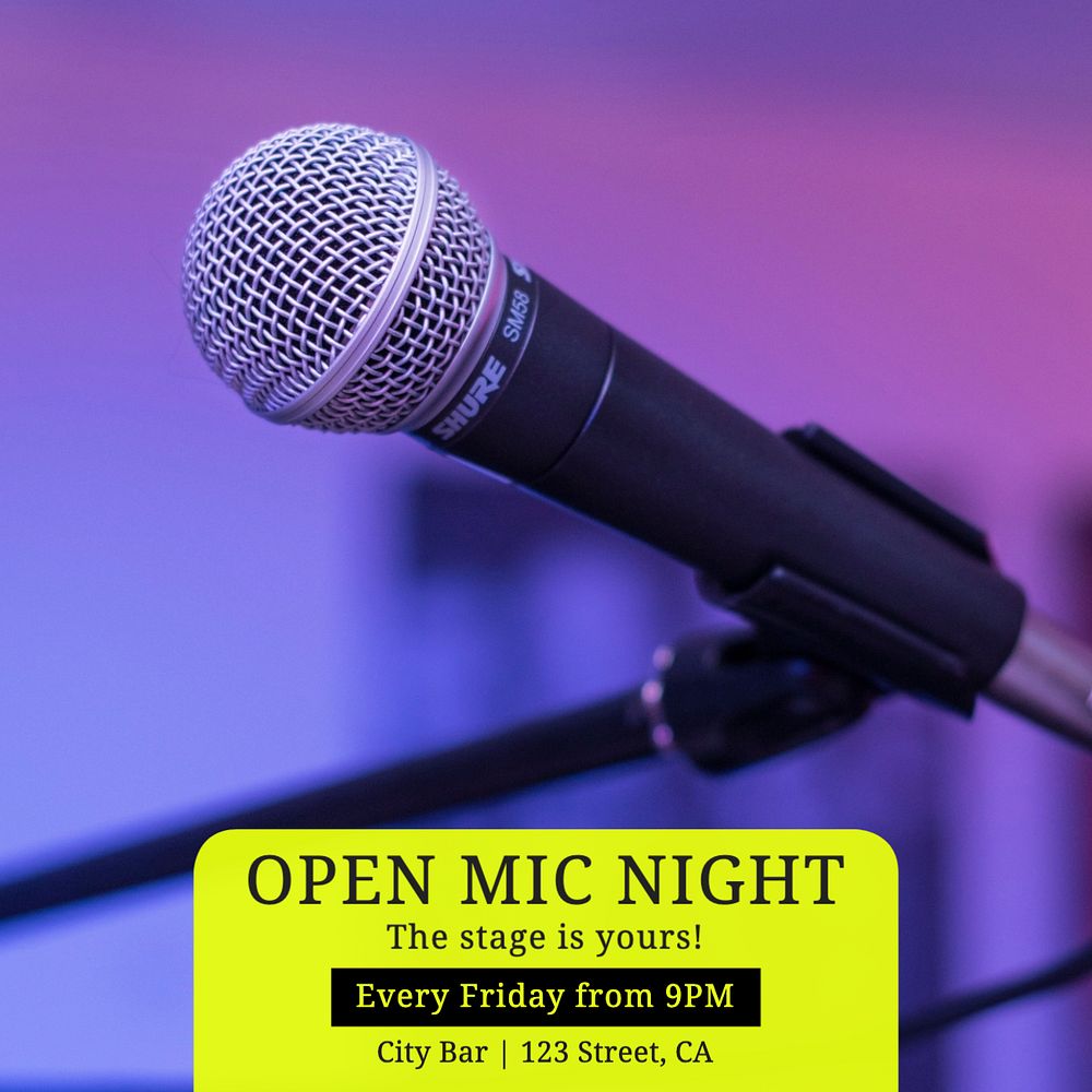 Open mic night Instagram post template, editable text