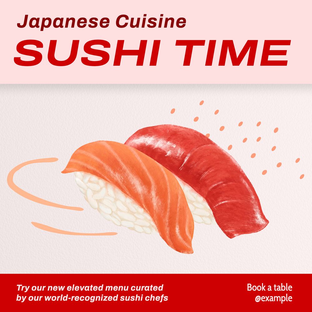 Sushi time Instagram post template, editable text