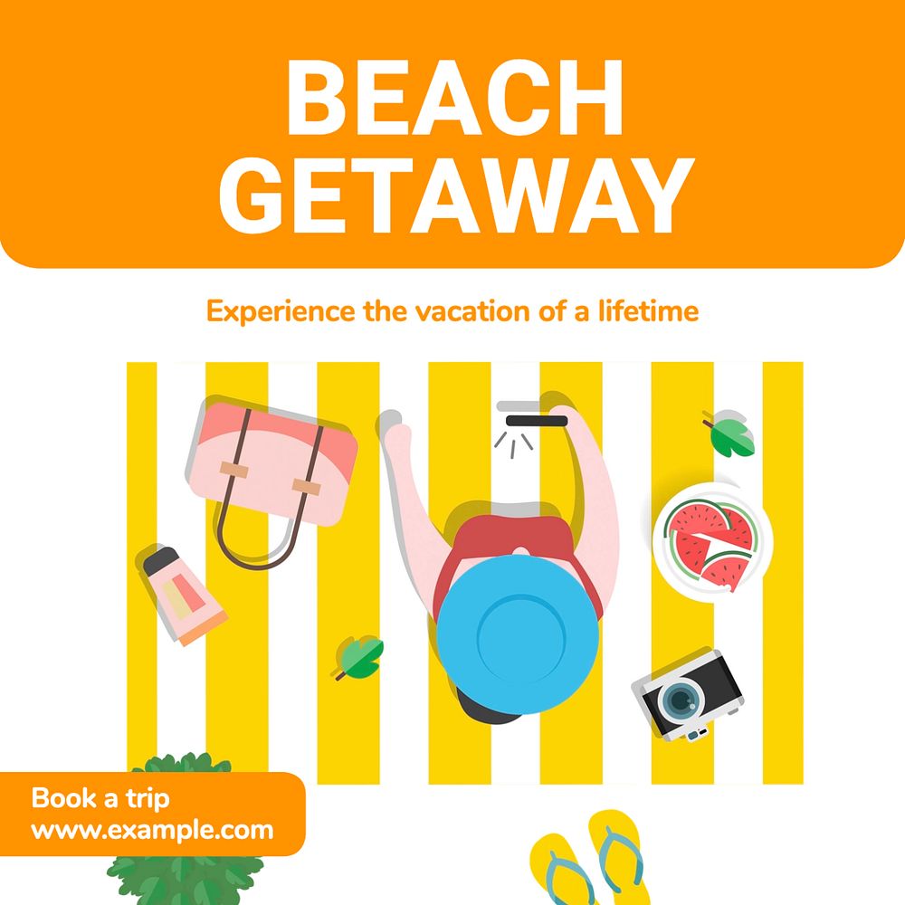 Beach getaway Instagram post template, editable text