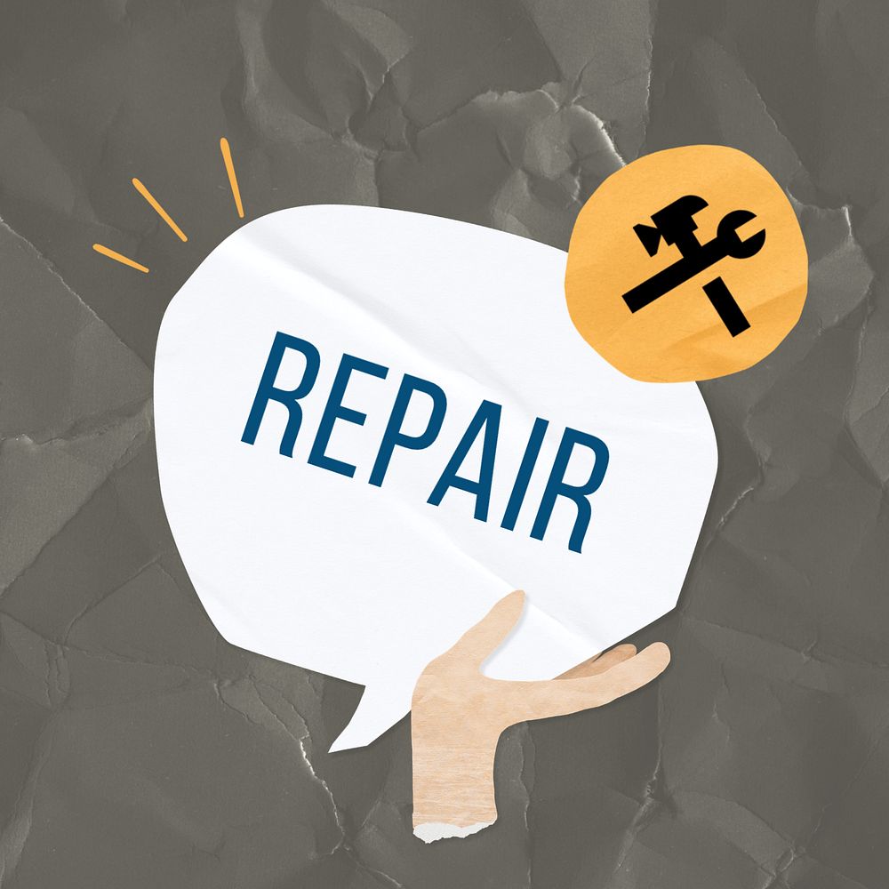 Repair word, speech bubble paper craft, editable design