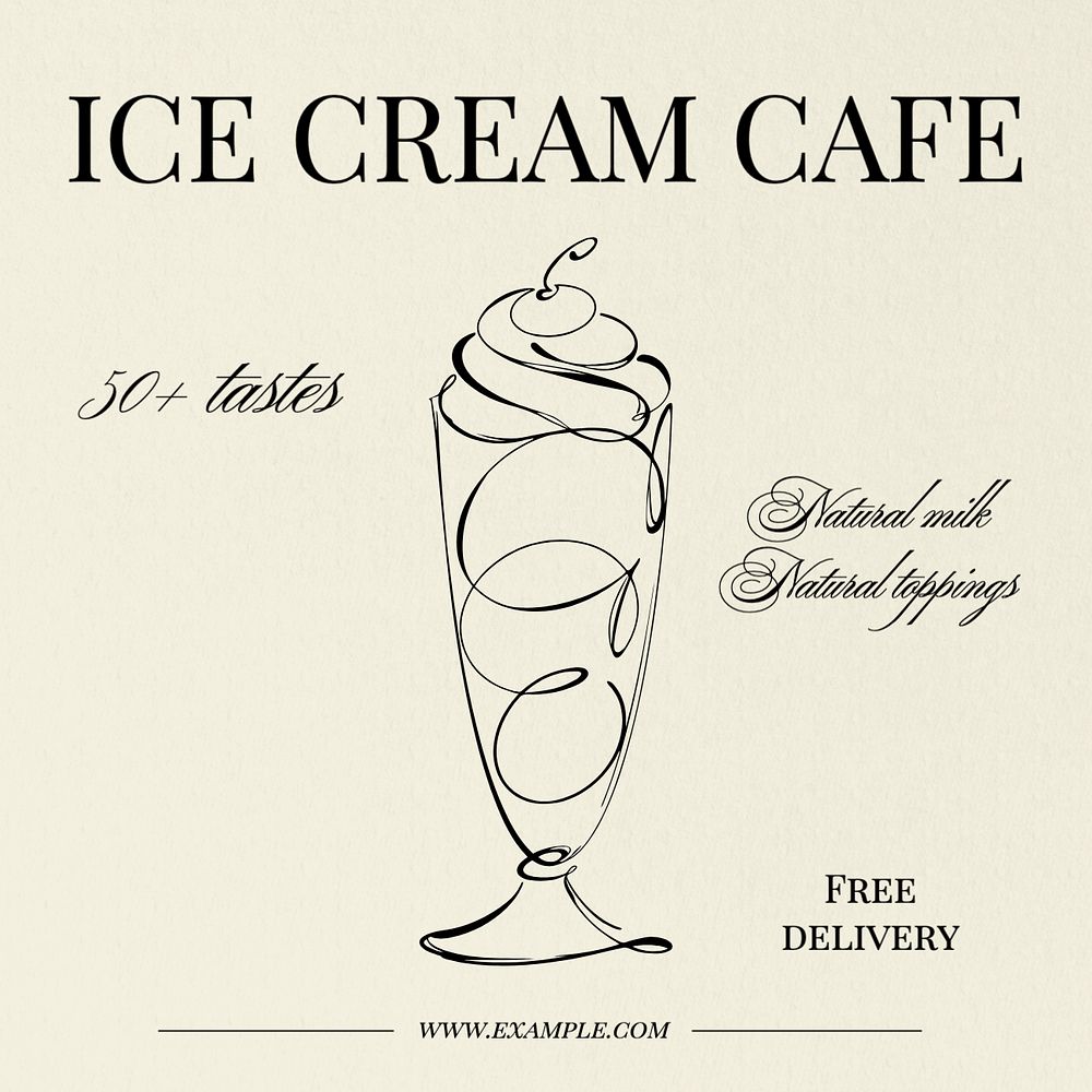 Ice cream cafe Instagram post template, editable text