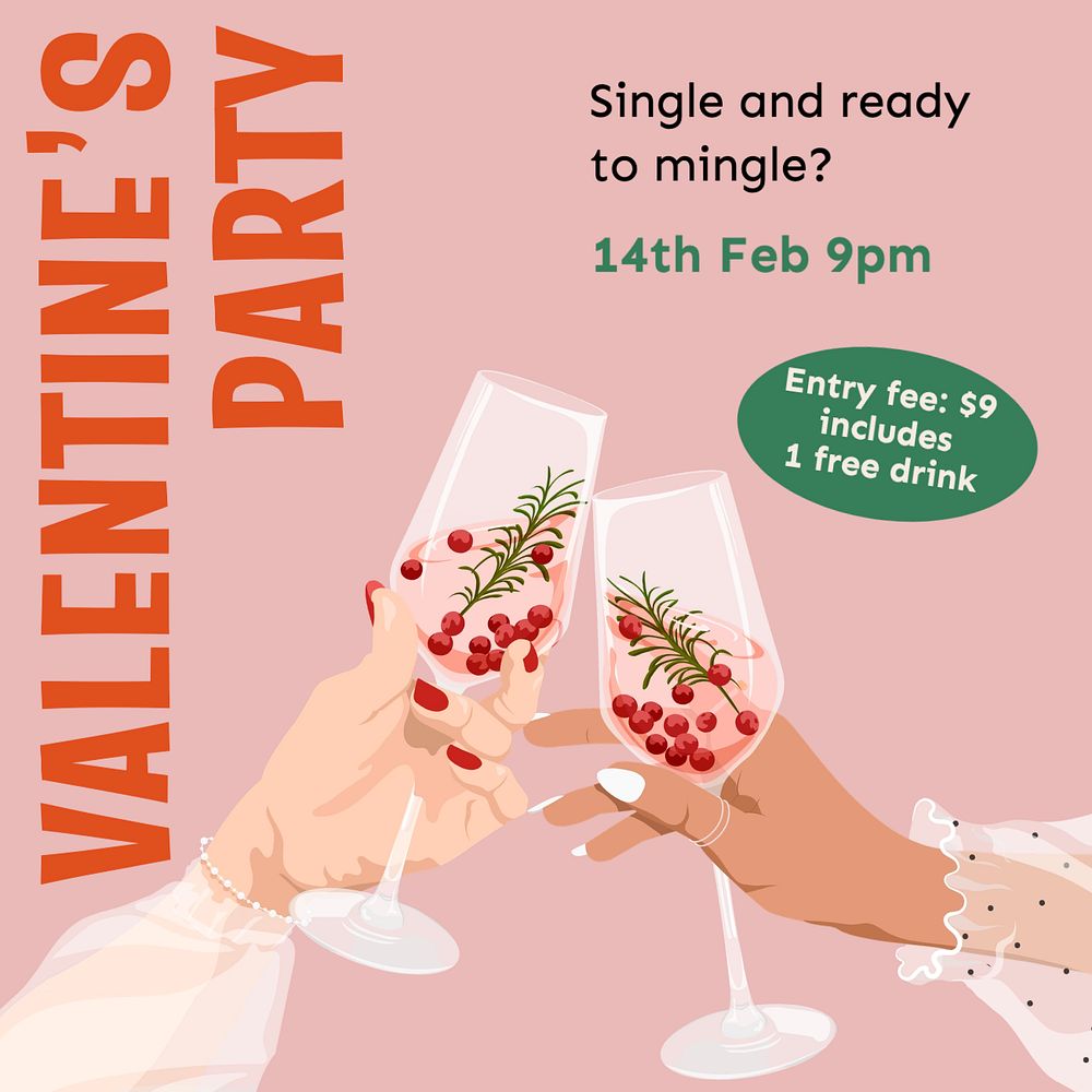 Valentine's party  Instagram post template, editable text