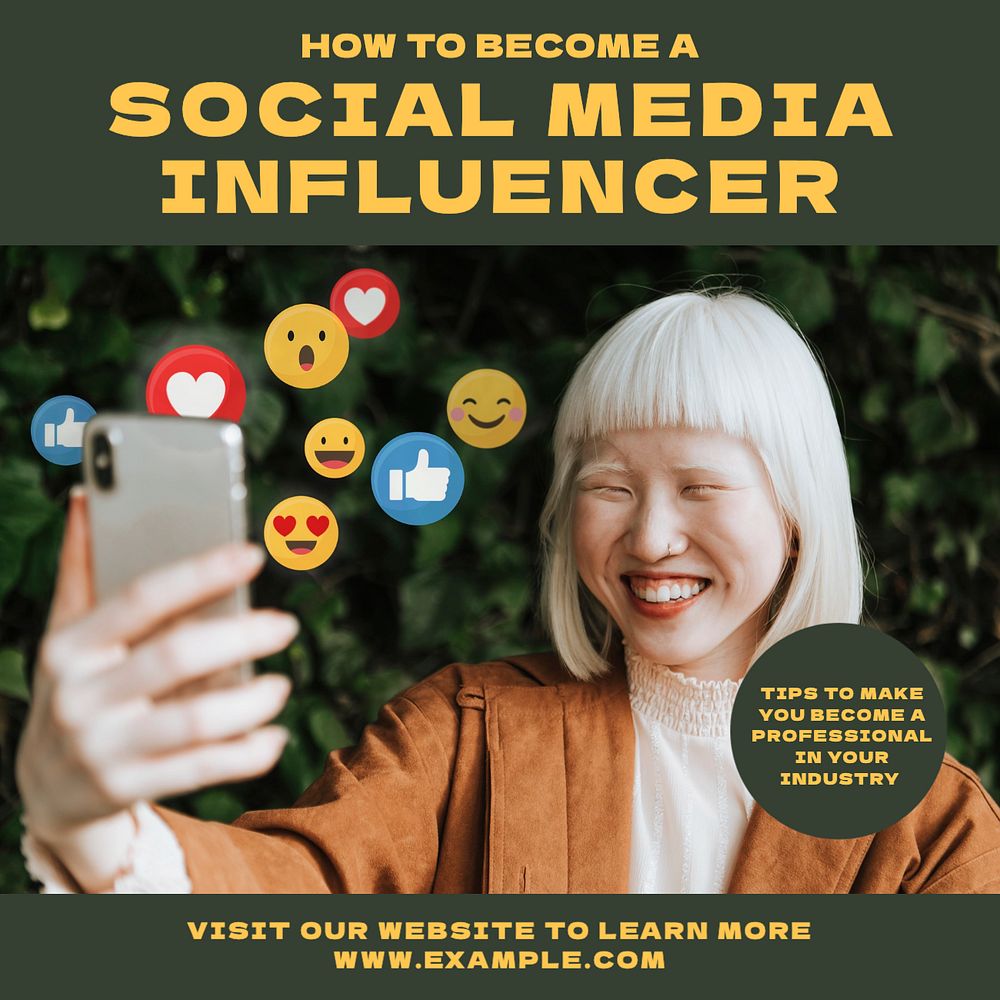 Social media influencer Instagram post template, editable text