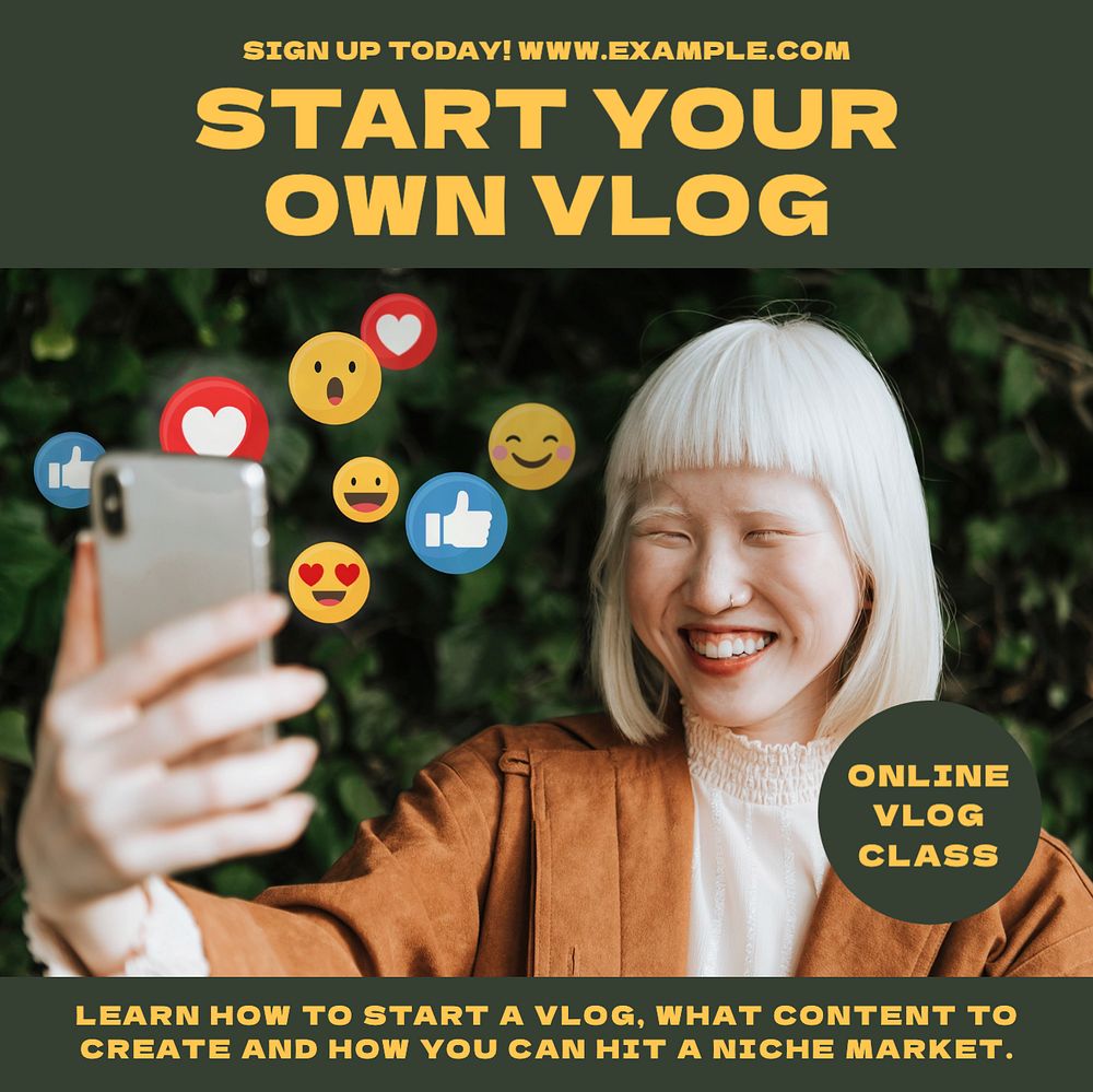 Start a vlog Instagram post template, editable text