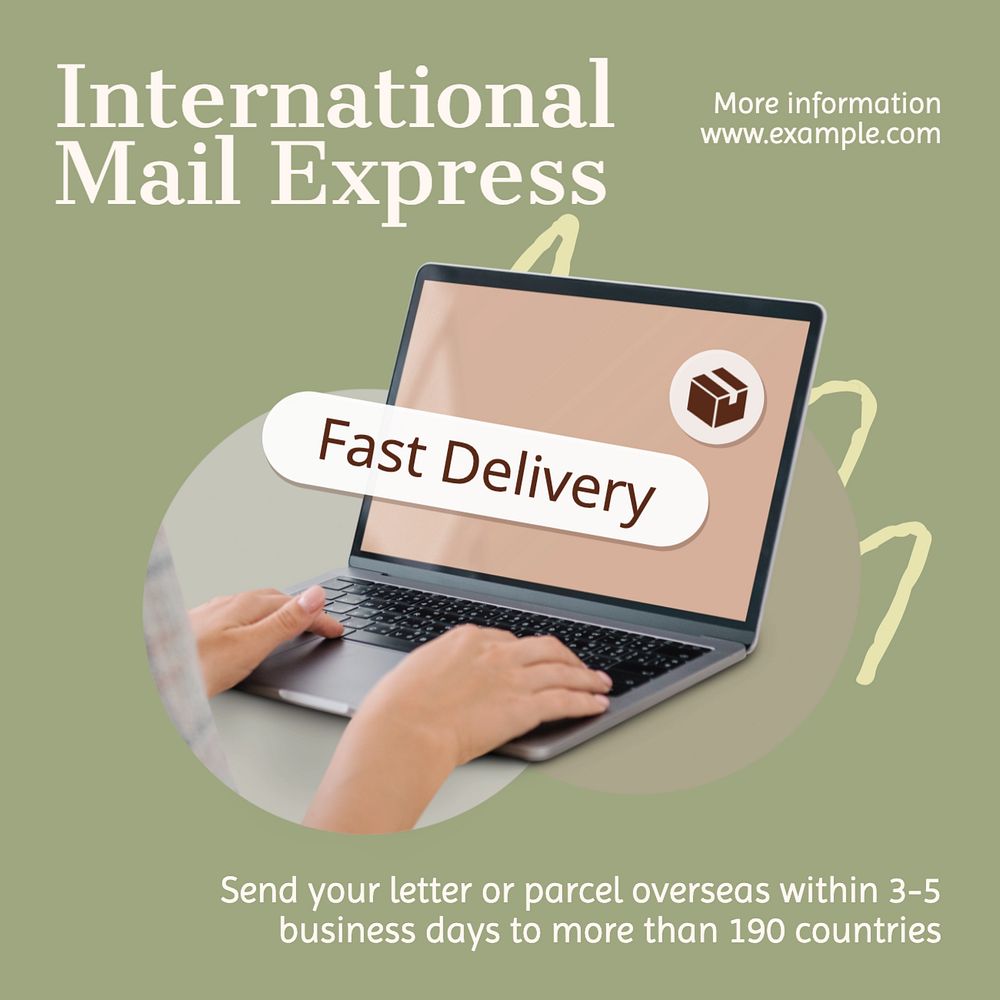 International mail express Instagram post template, editable text