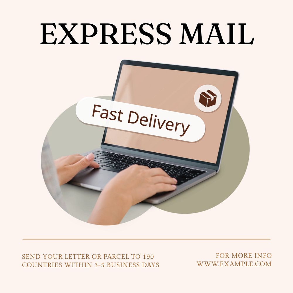 Express mail delivery Instagram post template, editable text