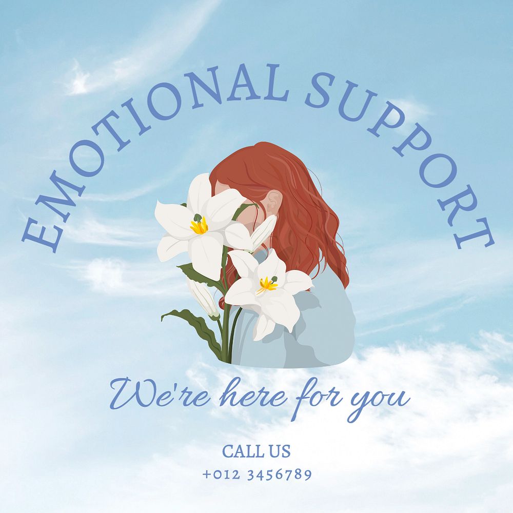 Emotional support  Instagram post template, editable text