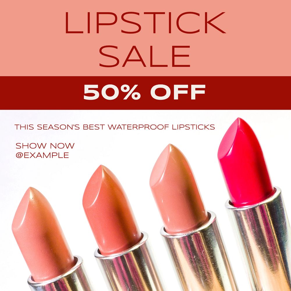 Lipstick sale Instagram post template, editable text