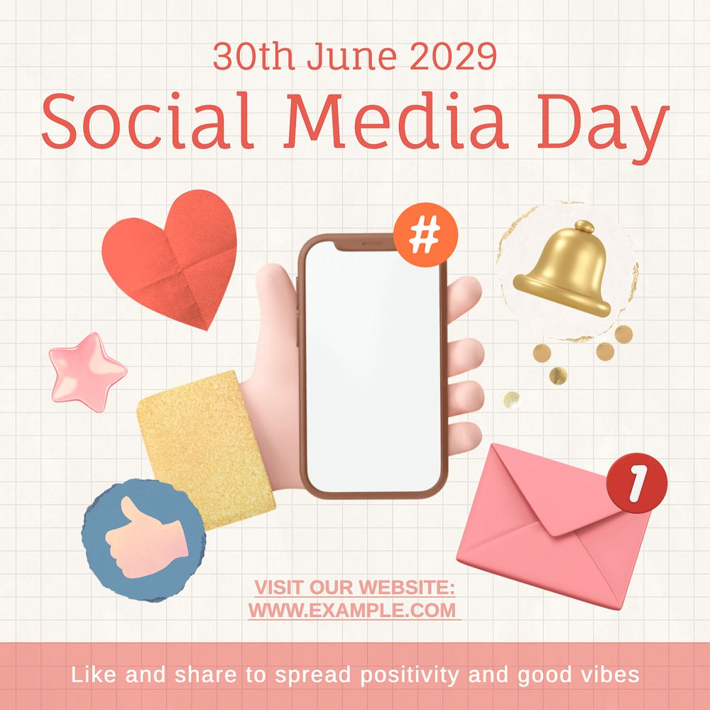 Social media day Instagram post template, editable text