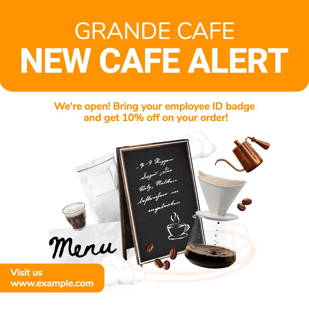 New cafe Instagram post template, editable text