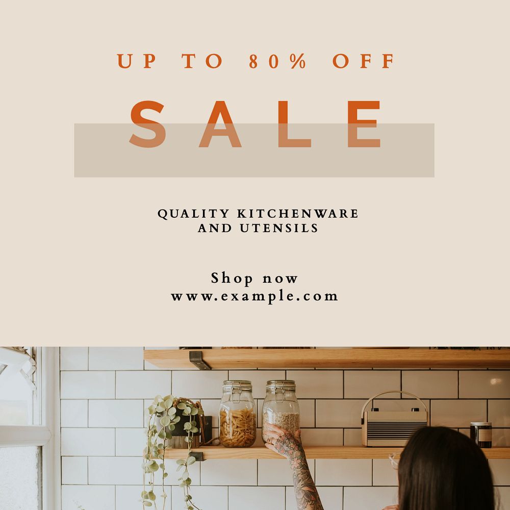 Kitchenware sale  Instagram post template, editable text