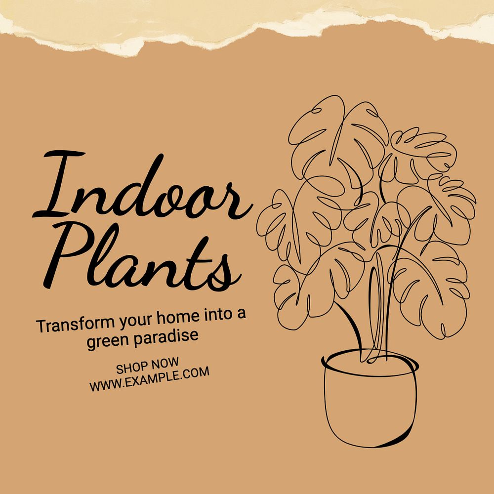 Indoor plants Instagram post template, editable text