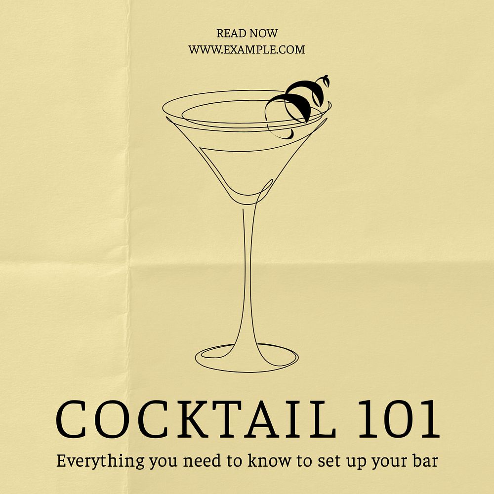 Cocktail 101 Instagram post template, editable text