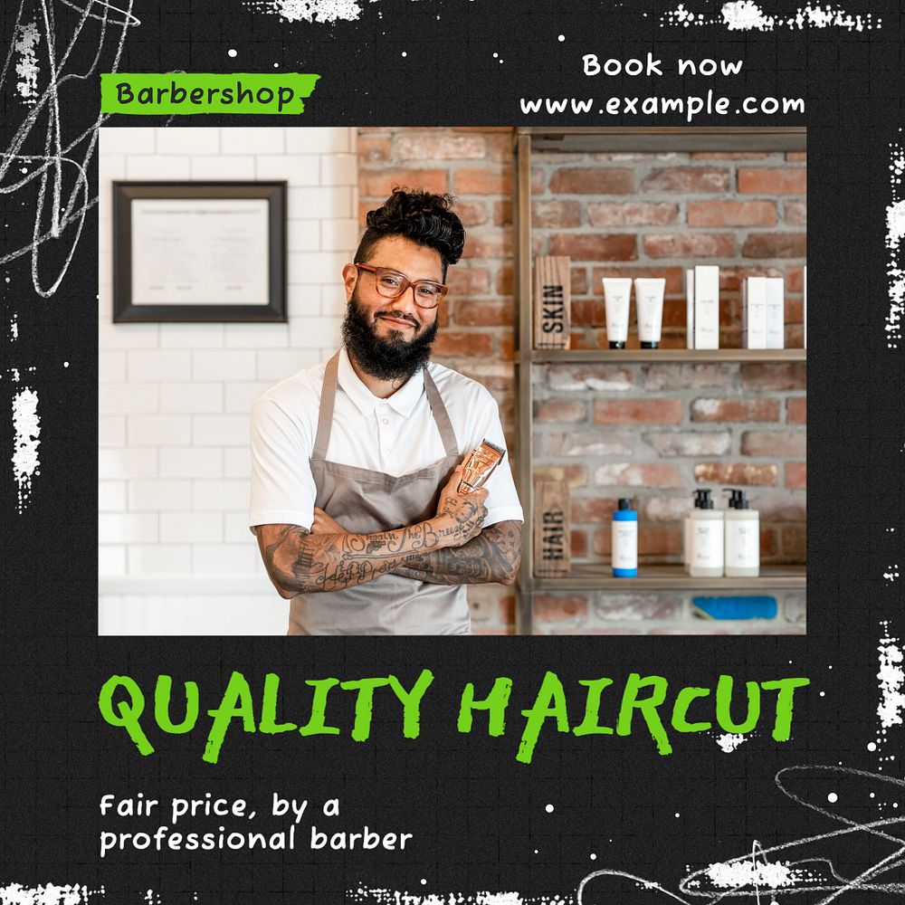 Quality haircut Instagram post template, editable text