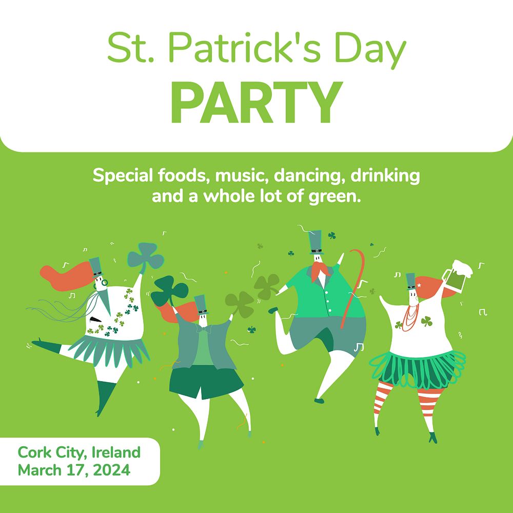 St patrick day Instagram post template, editable text