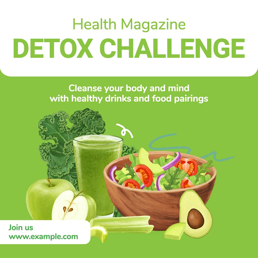 Detox challenge Instagram post template, editable text