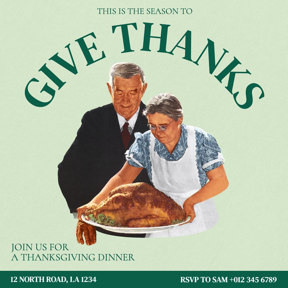 Thanksgiving dinner Instagram post template, editable text