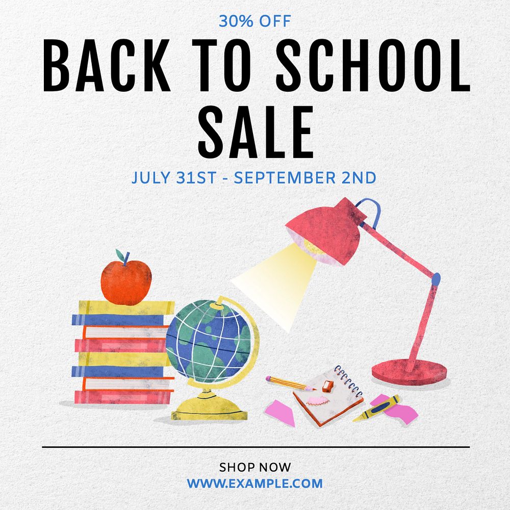 Back to school sale Instagram post template, editable design