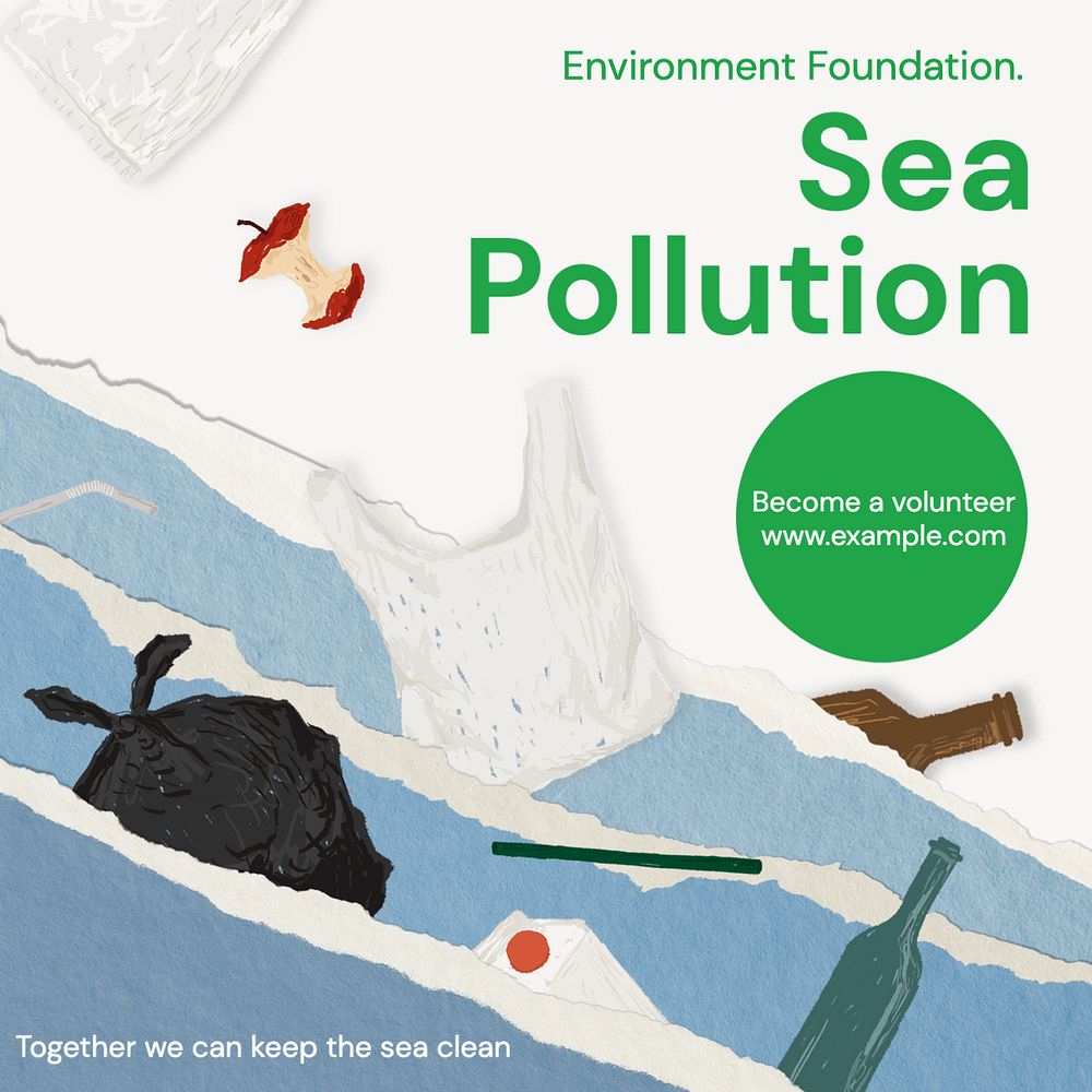 Sea pollution Instagram post template, editable text