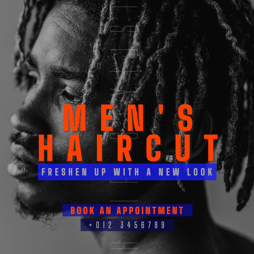 Men's haircut Instagram post template, editable text