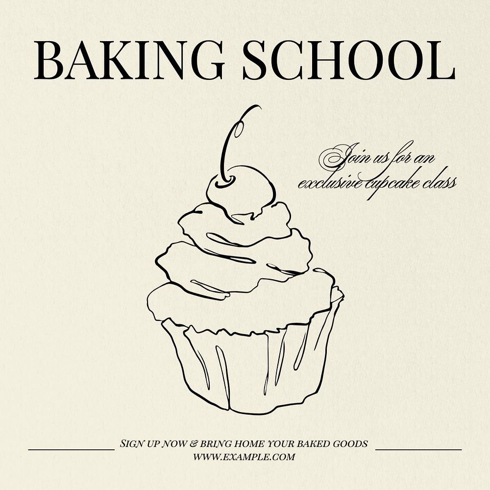 Baking school Instagram post template, editable text