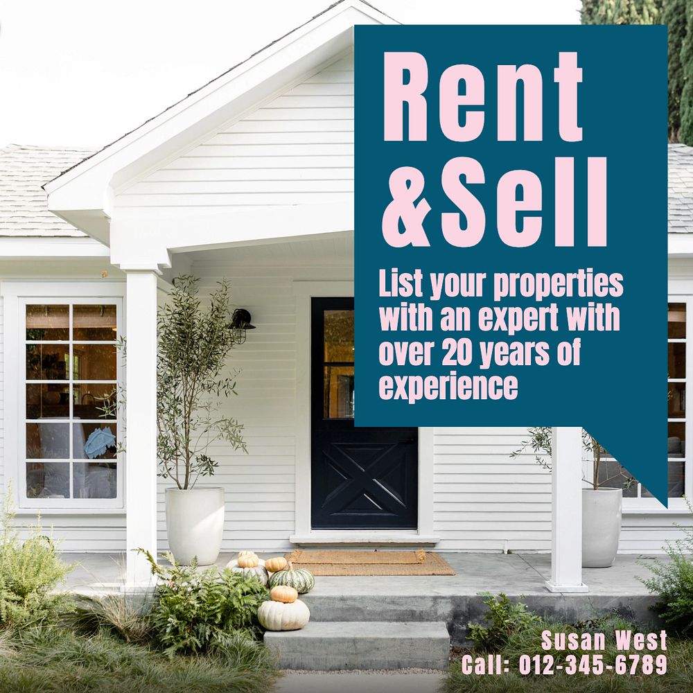 Rent & sell  Instagram post template, editable text