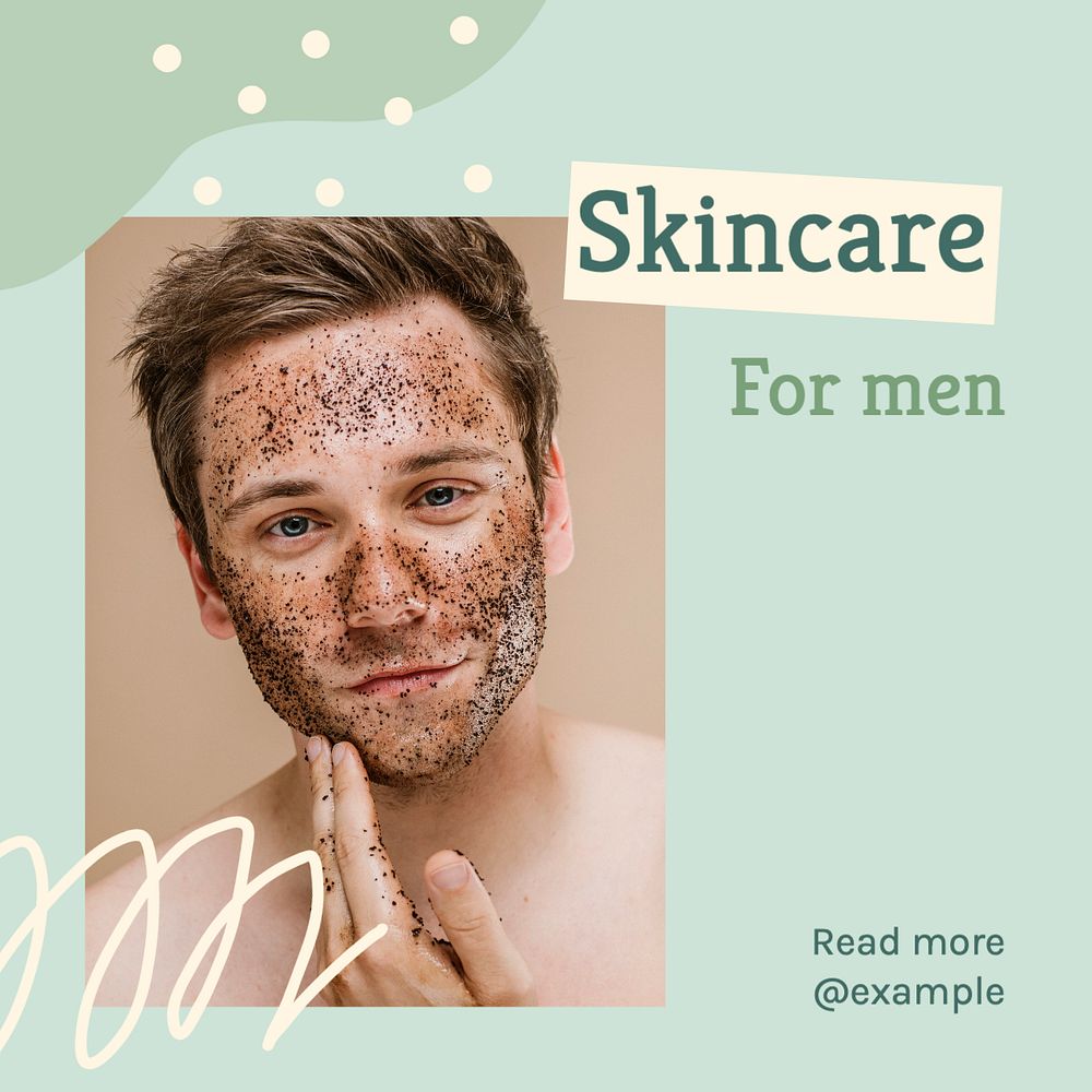 Men's skincare Instagram post template, editable text