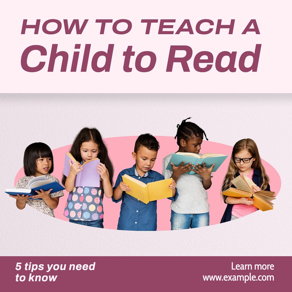 Reading for children Instagram post template, editable text