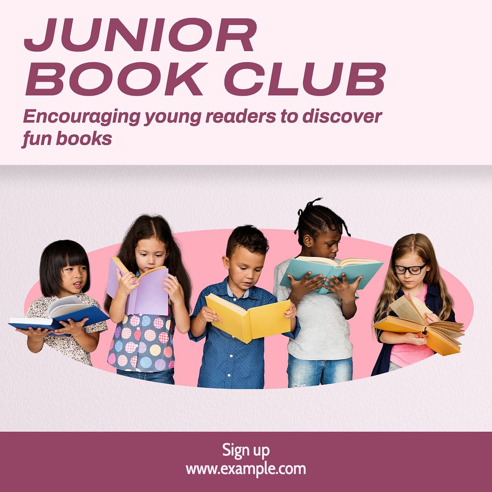 Junior book club Instagram post template, editable text