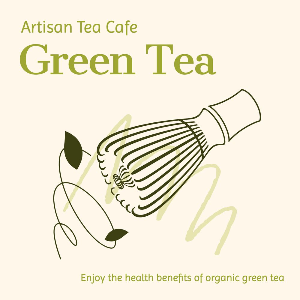 Green tea Instagram post template, editable text