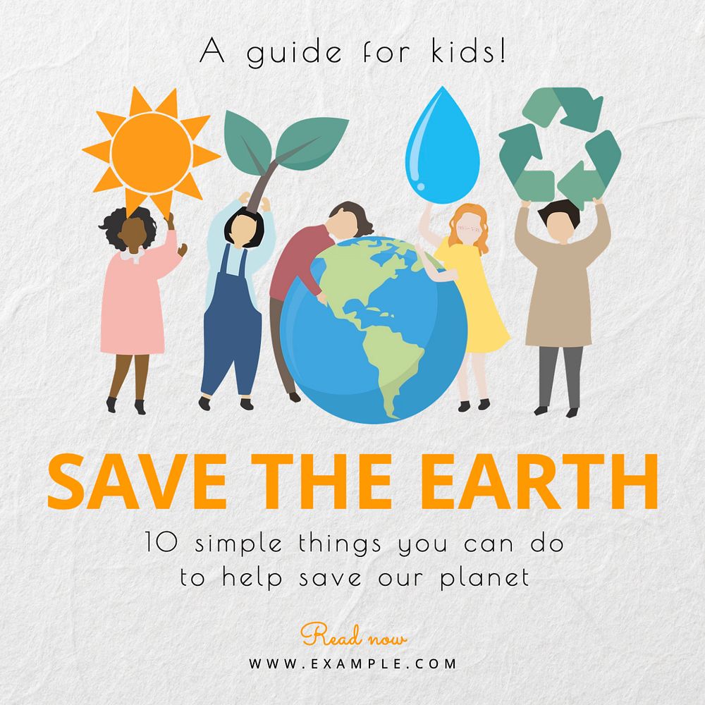 Save the earth Instagram post template, editable text