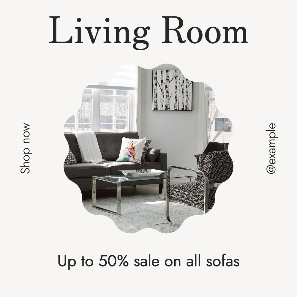 Living room sale Instagram post template, editable text