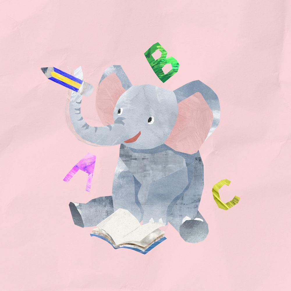 Learning elephant, animal paper craft, editable design