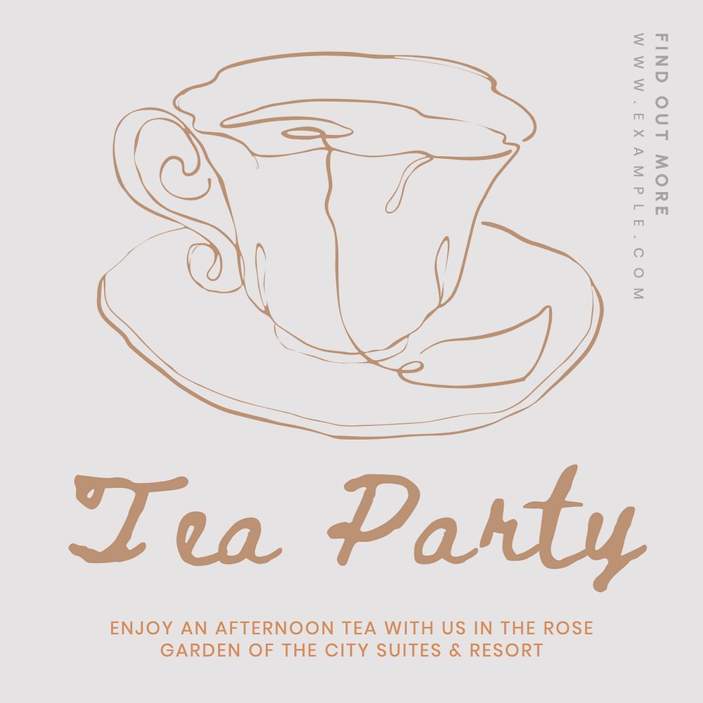 Tea party Instagram post template, editable text