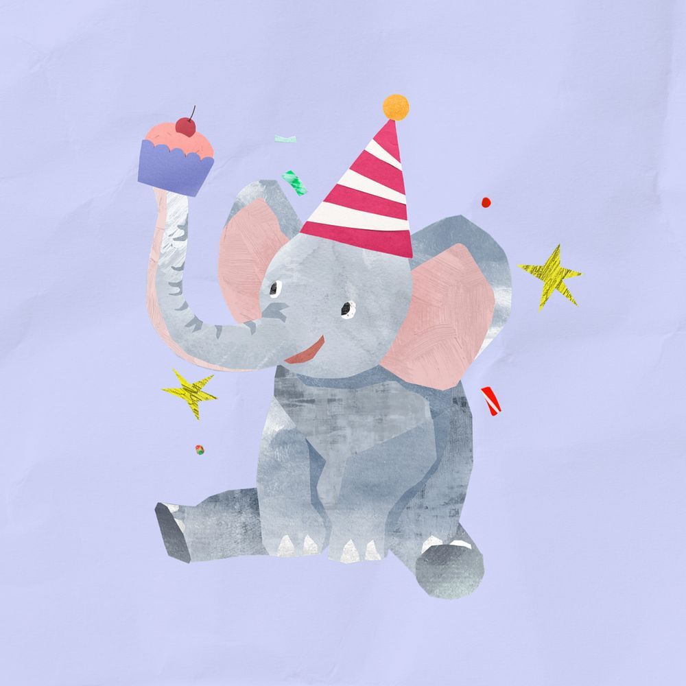 Cute birthday elephant, animal paper craft, editable design