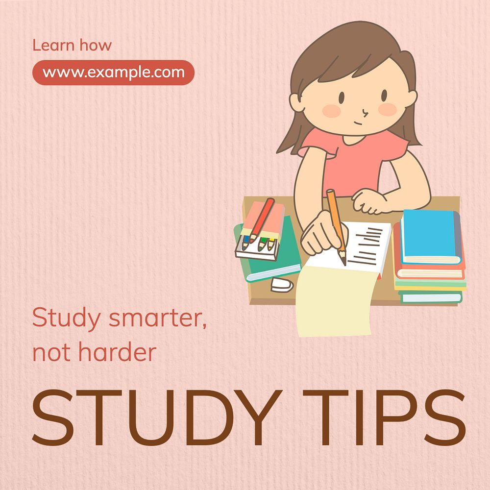 Study tips Instagram post template, editable text